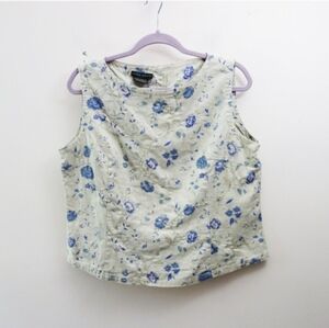 Laura Ashley Sleeveless Linen/ Cotton Blend Floral Embroidery Crop Tank (14) EUC